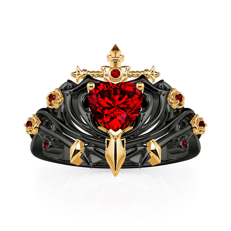 Jeulia Anillo con Espada Corazón Rojo con Argolla de Espinas Negras