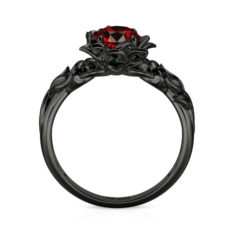 Jeulia Anillo Gótico Floral Negro Corte Redondo de Plata de Ley