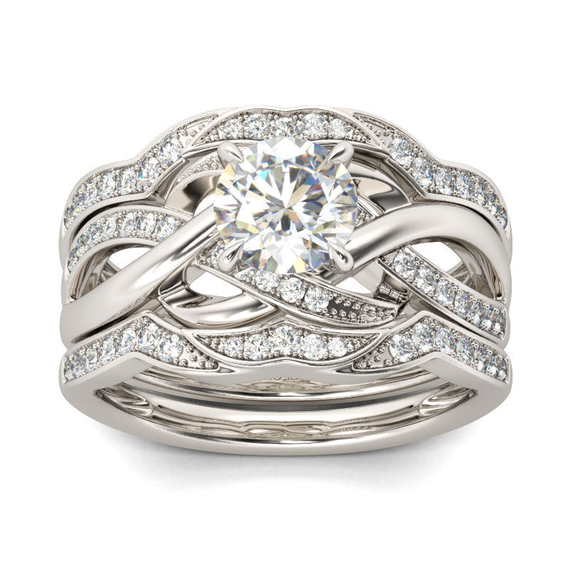 thumbnail image 2 of His & Hers 3-Piece Stainless Steel Cubic Zirconia Bridal Ring Set – Vintage Style – Sizes 5-13 2 of 6