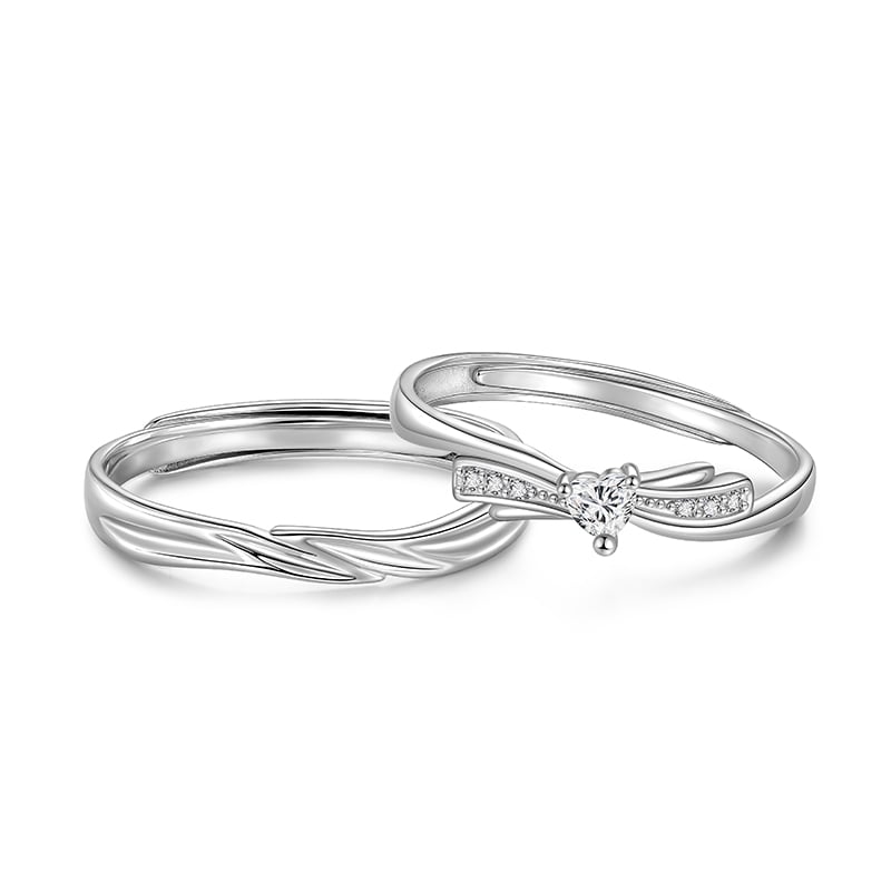 Jeulia Wave Line & Knot Design Couple Ring Set Adjustable