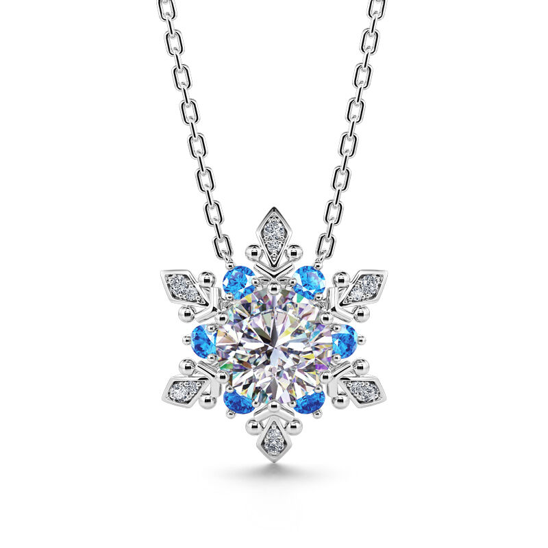 Jeulia "Shining Winter" Snowflake Round Cut Sterling Silver Necklace