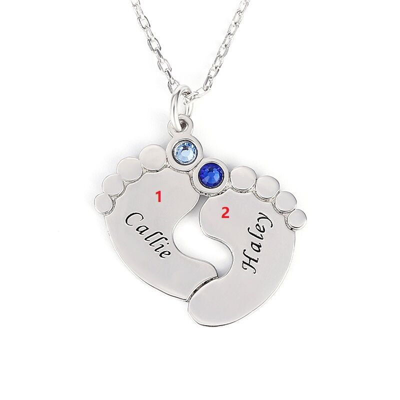 Jeulia Engraved Baby Feet Family Necklace With Birthstones Sterling Silver