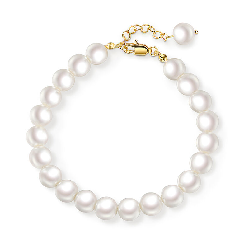 Jeulia "Timeless Elegance" Classic Golden Tone Pearl Bracelet