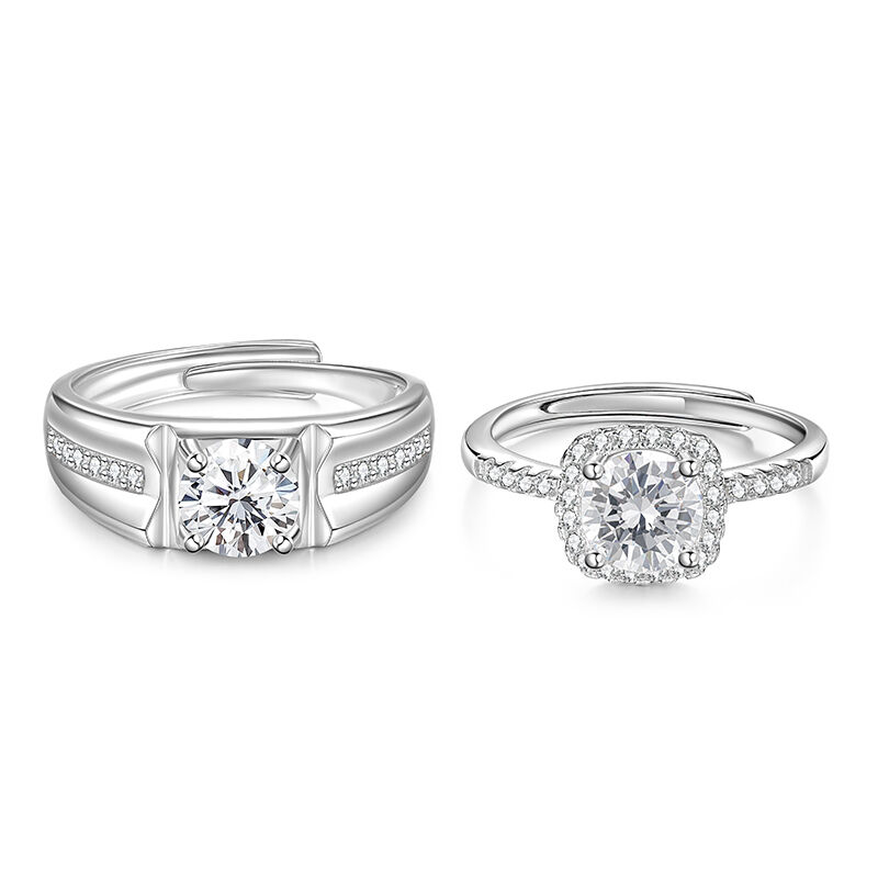 Jeulia Classic Couple Ring Set Round Cut Sterling Silver