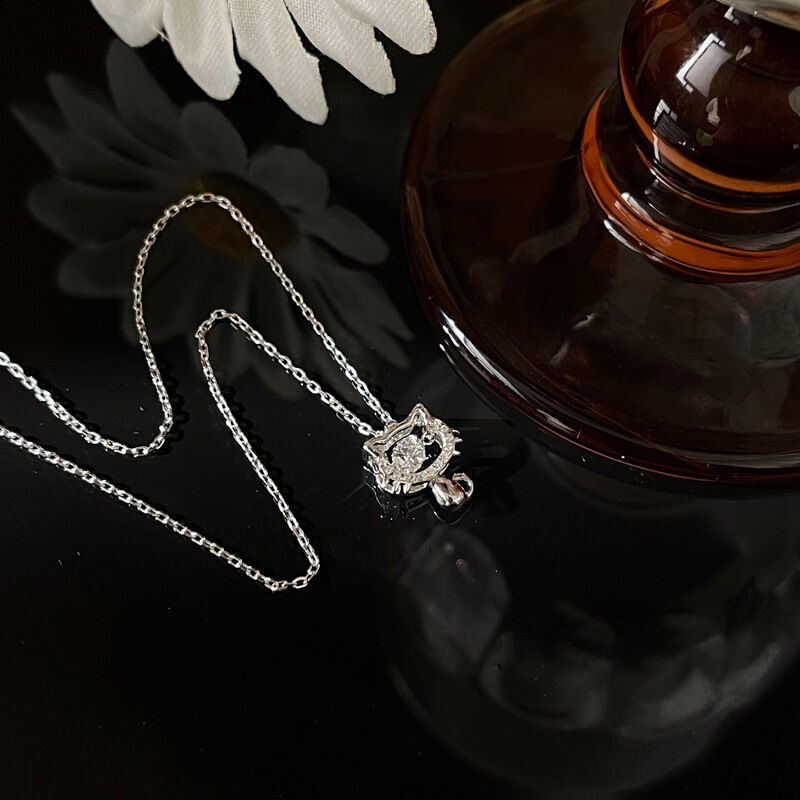 Jeulia Hollow Cat Dancing Stone Necklace