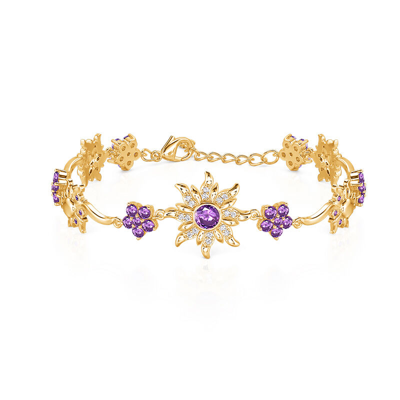 Jeulia Fashion Purple Stone Gold Sunflower Bracelet