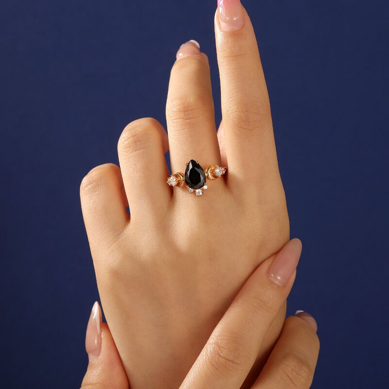 Jeulia Luna Astra Pear Cut Black Ring Sterling Silver
