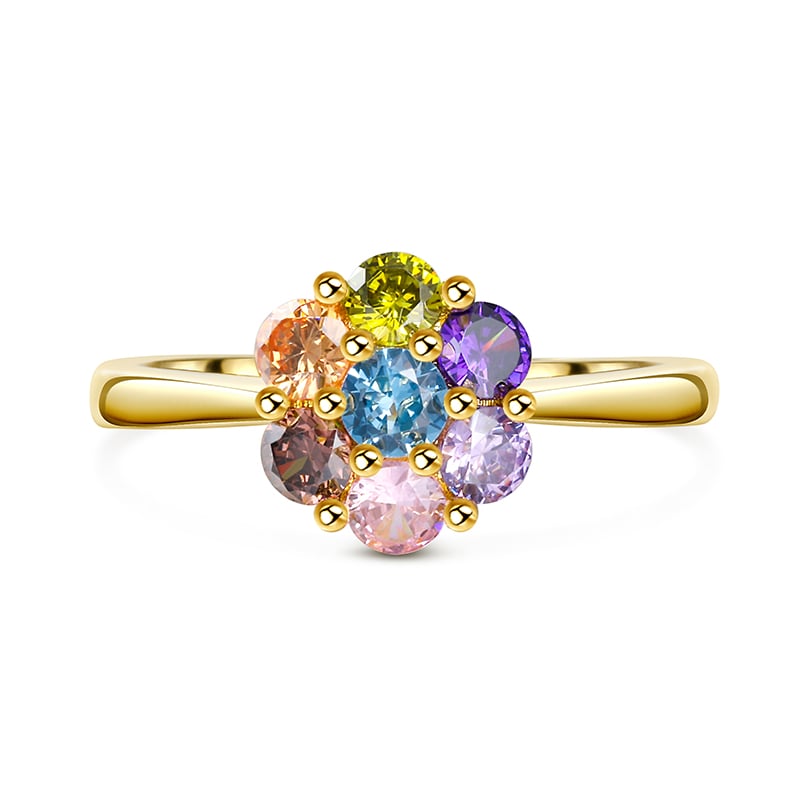 Jeulia Multi-Colored Stones Round Cut Flower Rainbow Sterling Silver Ring