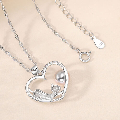 Jeulia Cute Moon Cat Sterling Silver Necklace