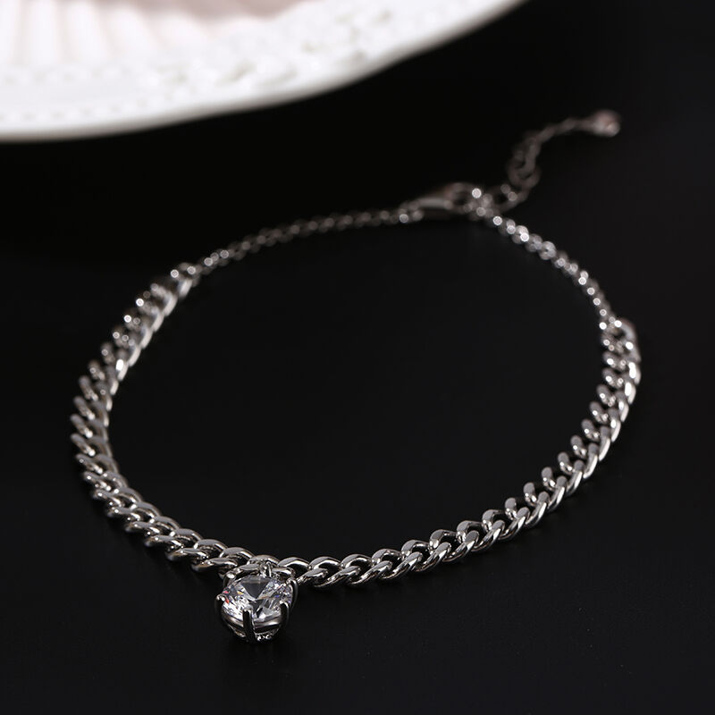 Jeulia Simple Design Round Cut Sterling Silver Anklet
