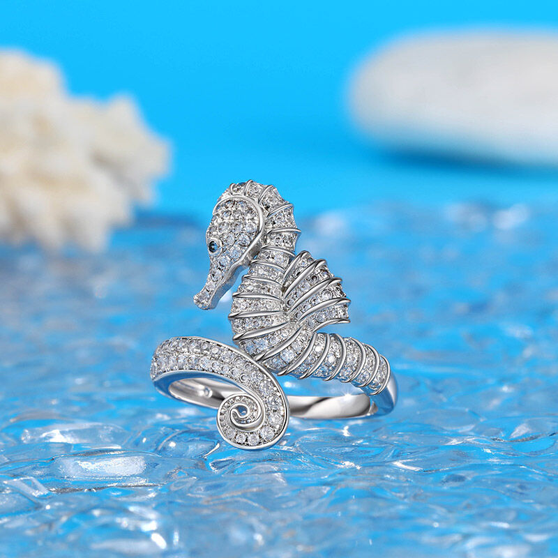Jeulia Srebrny pierścionek z konikiem morskim "Wierna miłość