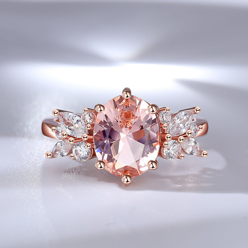 Jeulia Cluster Oval Cut Synthetic Morganite Sterling Silver Ring