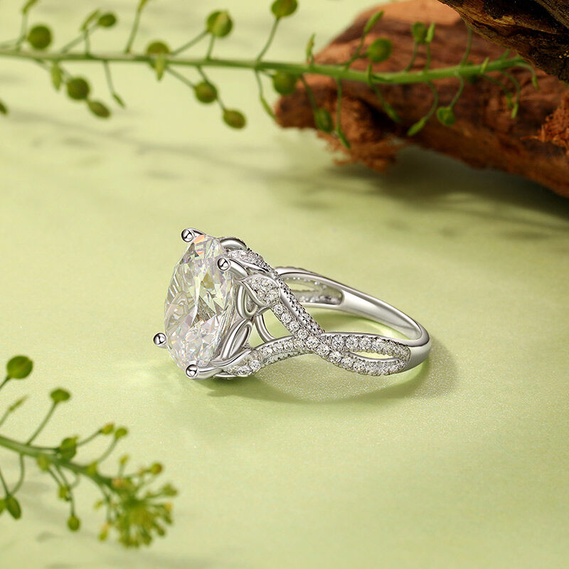 Jeulia Leaf Twist Oval Engagement Ring Sterling Silver