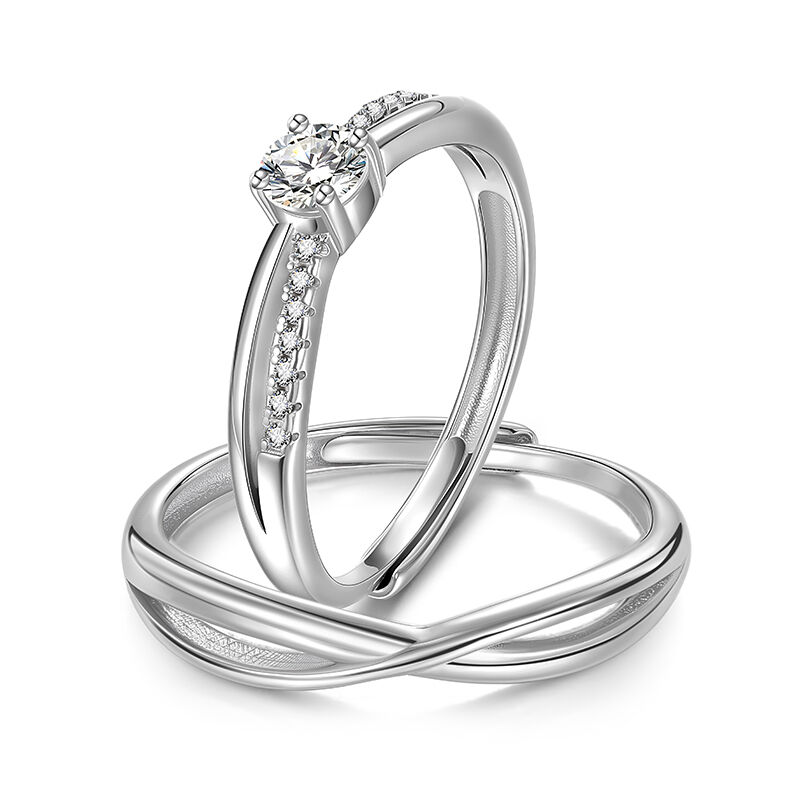 Jeulia Twist Mobius Infinity Couple Rings Sterling Silver