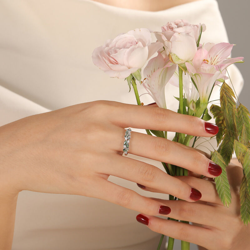 Jeulia Olivetta Anillo de Ágata Musgo para Mujer de Plata de Ley