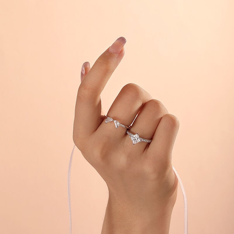 Jeulia Creative Split Heart Ring Set 2PCS Sterling Silver