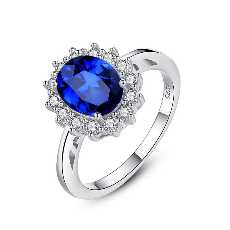 Jeulia Classic Halo Oval Cut Sterling Silver Engagement Ring