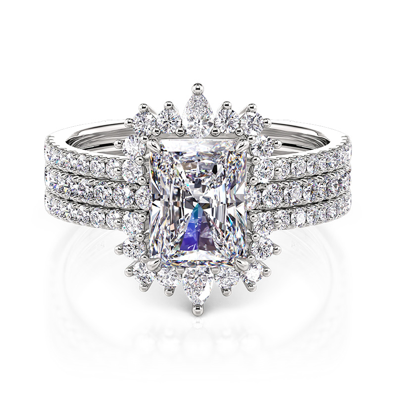 Jeulia Radiant Irregular Halo Ring Set 2PCS Sterling Silver