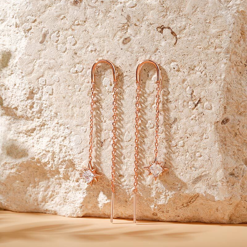 Jeulia "North Star" Sterling Silver Threader Earrings