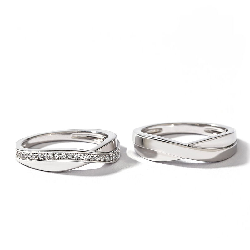 Jeulia Stylish Crossover Sterling Silver Couple Rings