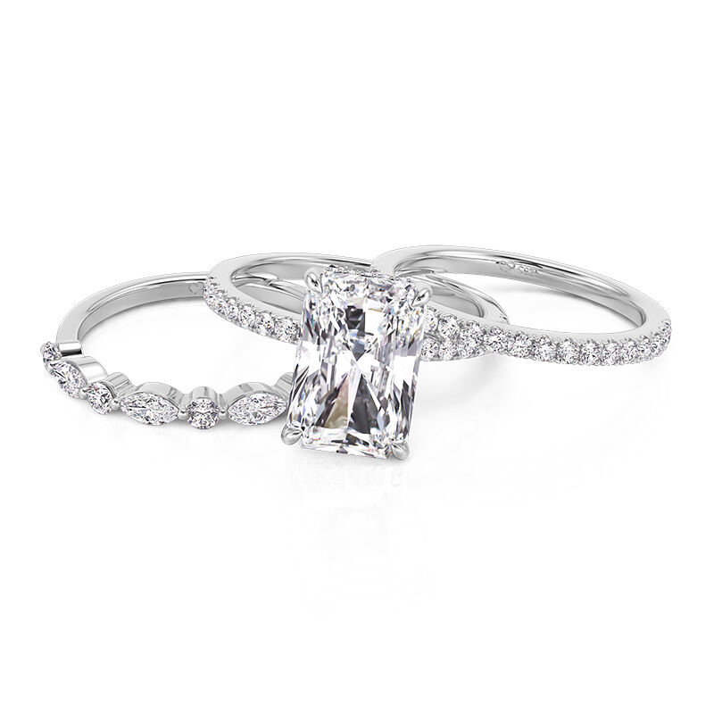 Jeulia Set Anello di Fidanzamento Solitario Taglio Radiante in Argento Sterling 3Pezzi