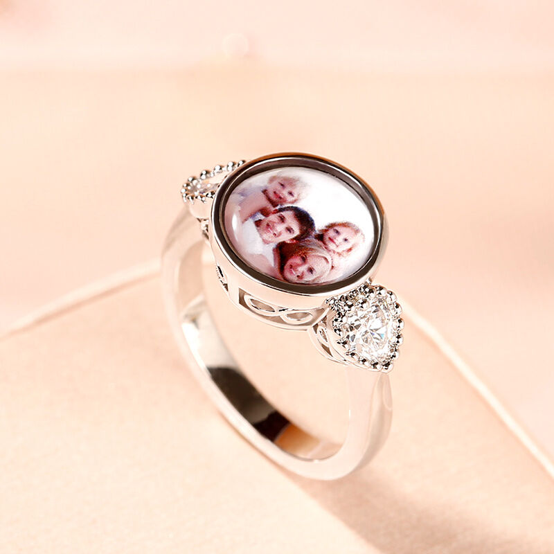 Jeulia "The Best Memories" Sterling Silver Personalized Photo Ring