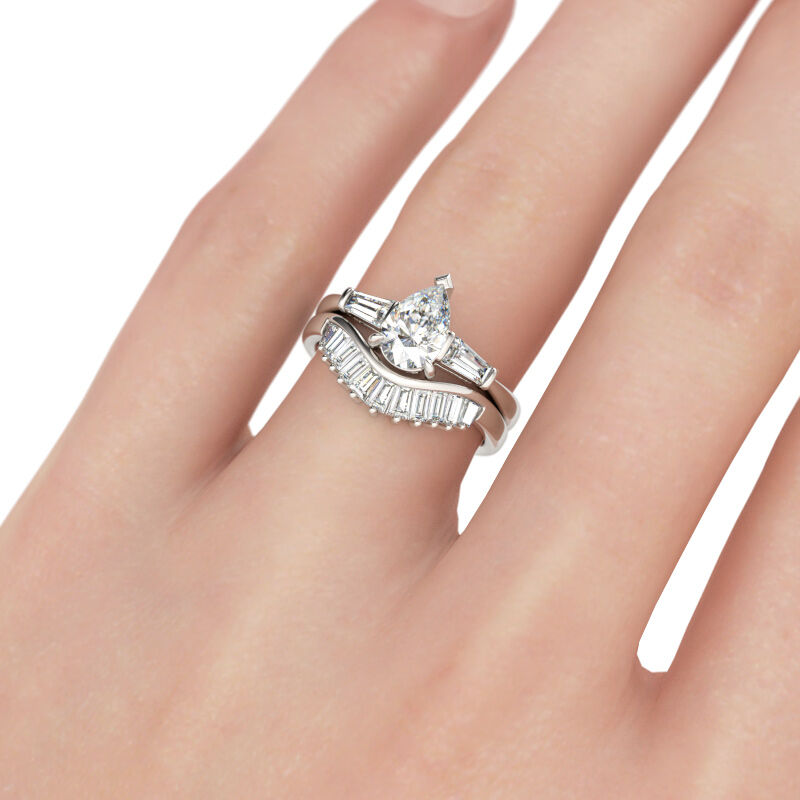 Jeulia Conjunto De Anillo De Talla Pera En Plata De Ley