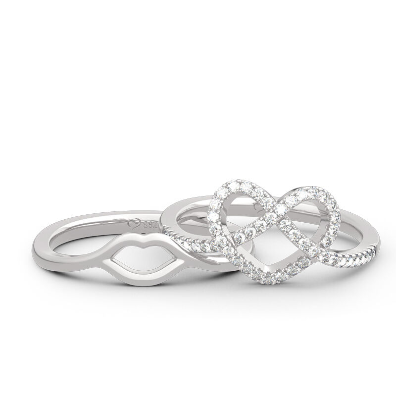 Jeulia "Now&Forever" Twist Heart Sterling Silver Ring Set