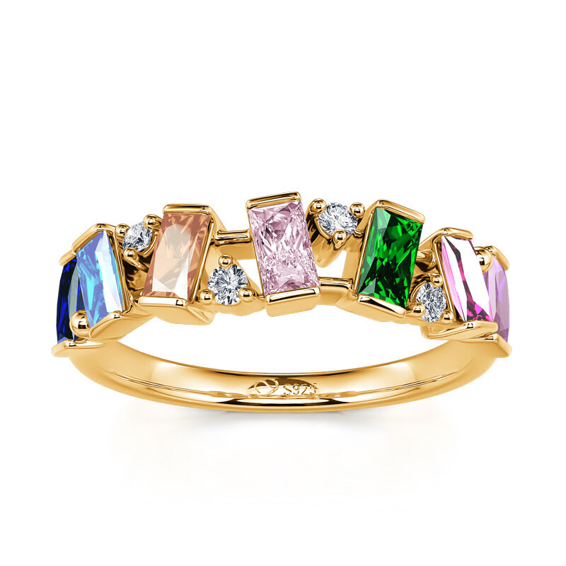 Jeulia "Like a Rainbow" Multi-Colored Stones Emerald Cut Sterling Silver Ring