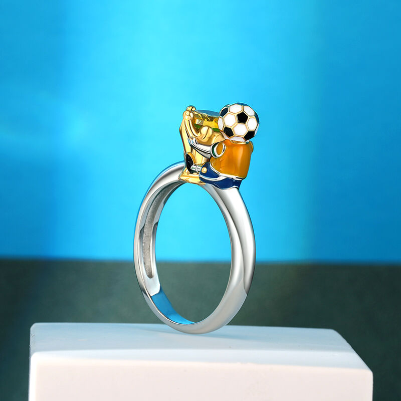 Jeulia Hug Me "You're My Champion" Brazil Football Team Round Cut Sterling Silver Ring