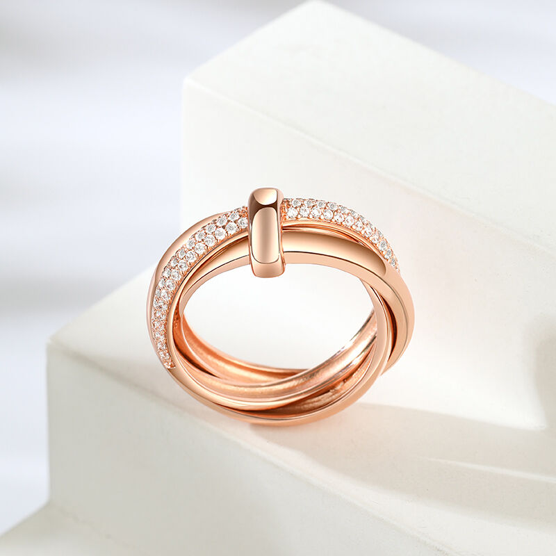 Jeulia Rose Gold Tone Triple Link Knot Sterling Silver Ring Jeulia Jewelry