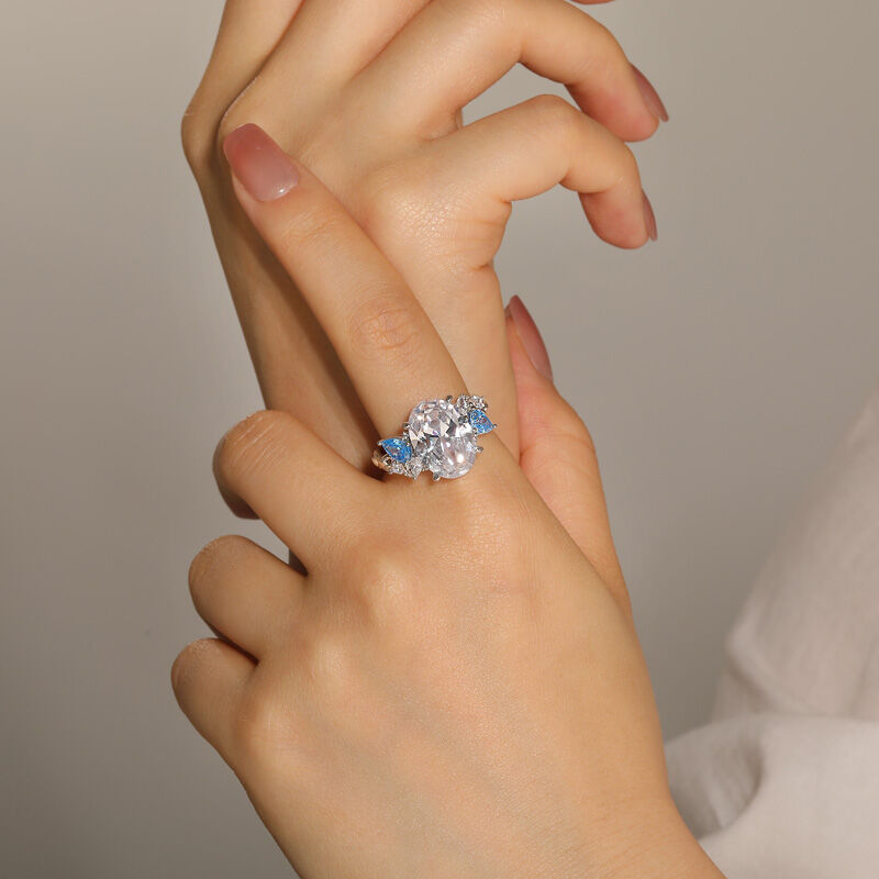Jeulia Anello di Fidanzamento con Taglio Ovale e Foglia Naturale in Argento Sterling