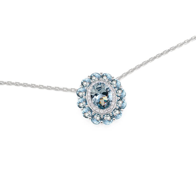 Jeulia Summer Seaside Halo Aquamarine Necklace