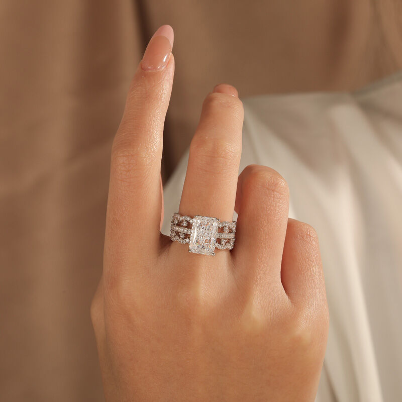 Jeulia Conjunto de Anillos de Plata Esterlina de 3 Piezas de Corte Radiante