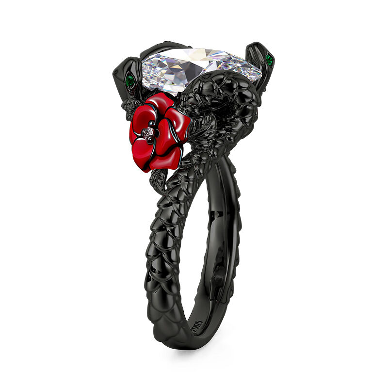 Jeulia Anillo Serpiente Espina Negra Rosa Gótico de Plata de Ley