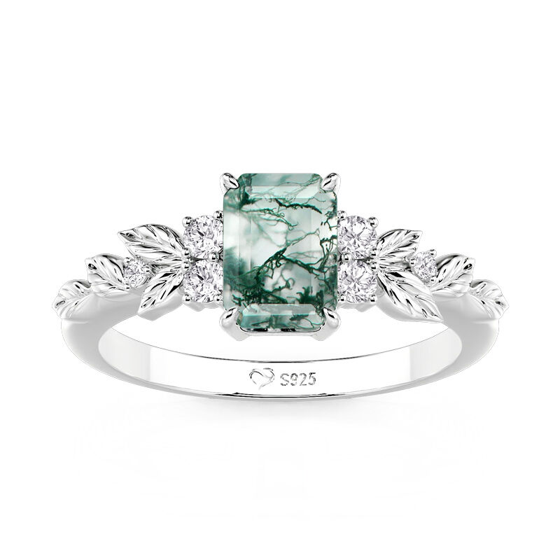 Jeulia Anillo de Compromiso Hoja de Ágata Musgo con Diseño Simétrico