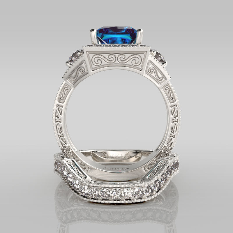 Jeulia Vintage Halo Princess Cut Sterling Silver Ring Set