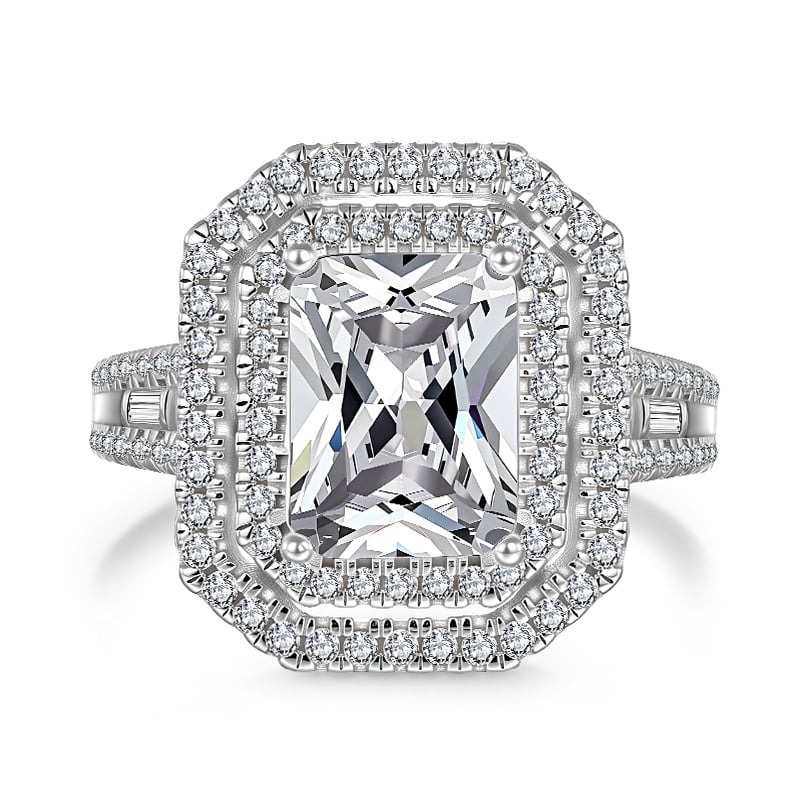 Jeulia Simple Hollow Double Halo Engagement Ring Sterling Sliver