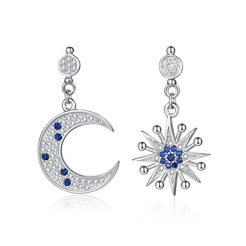 Jeulia "Moon & Star" Gorgeous Sterling Silver Asymmetrical Earrings