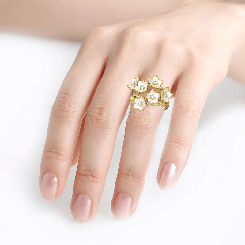Jeulia Flower Design Round Cut Sterling Silver Ring