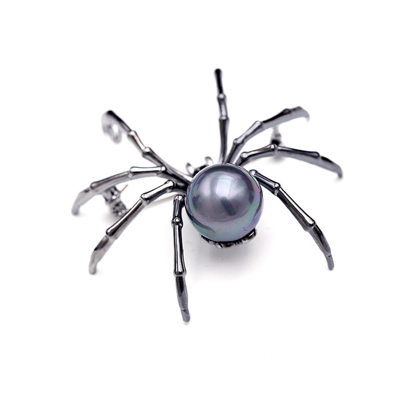 Jeulia Spider Design Black Pearl Copper Brooch