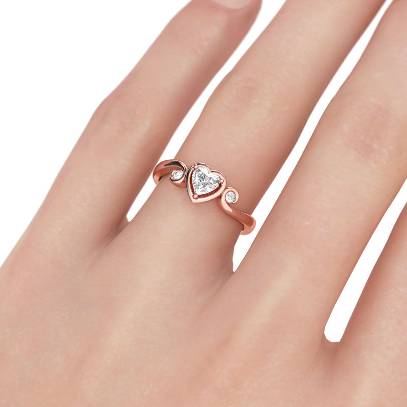 Jeulia Three Stone Heart Cut Sterling Silver Ring