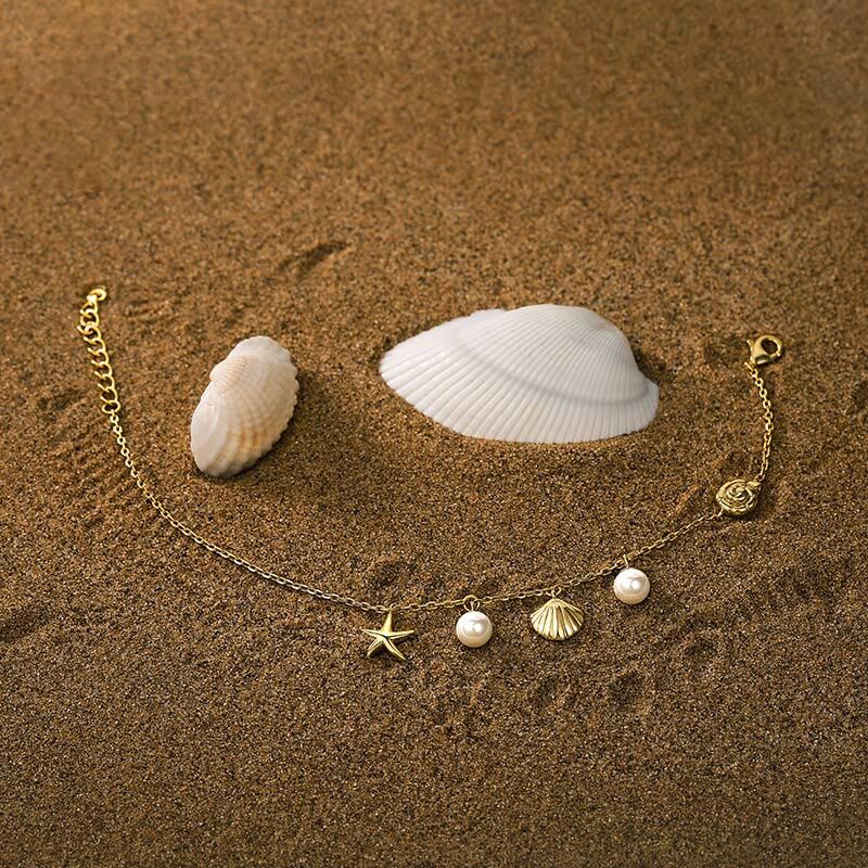 Jeulia Spiaggia Oceanica Bracciale Dorato con Ciondolo Perla