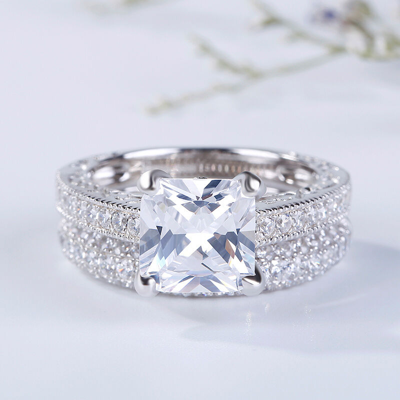 Jeulia Classic Princess Cut Sterling Silver Ring Set
