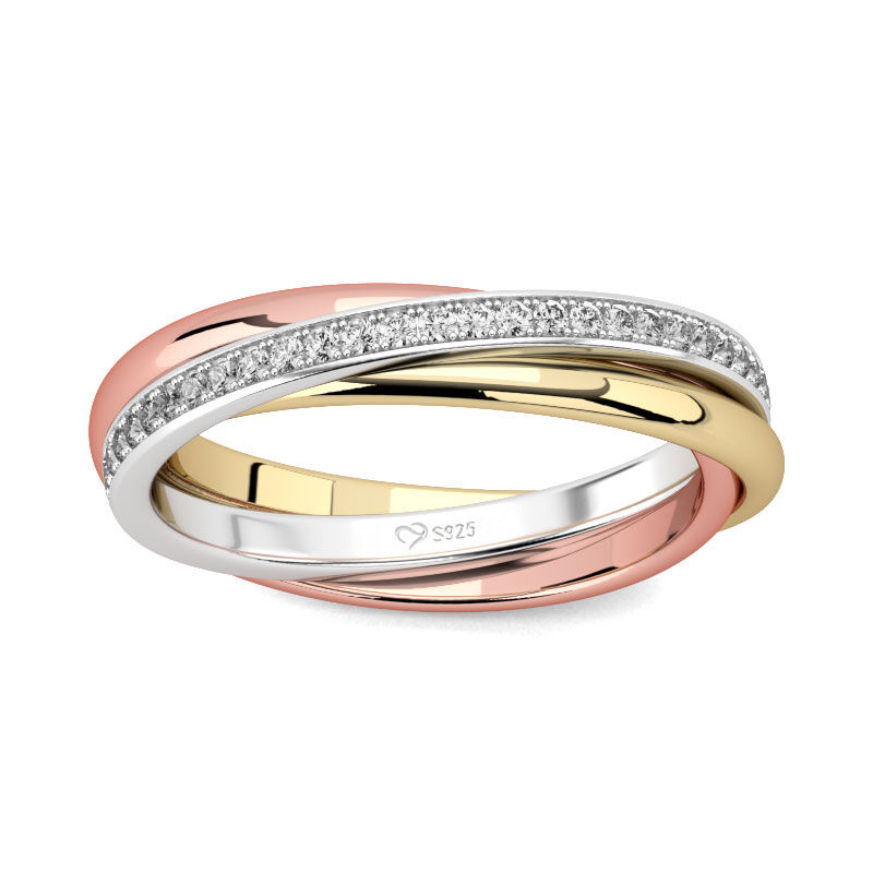 جوليا خاتم بقطع دائري من الفضة الإسترليني النسايئة بثلاثة ألوان