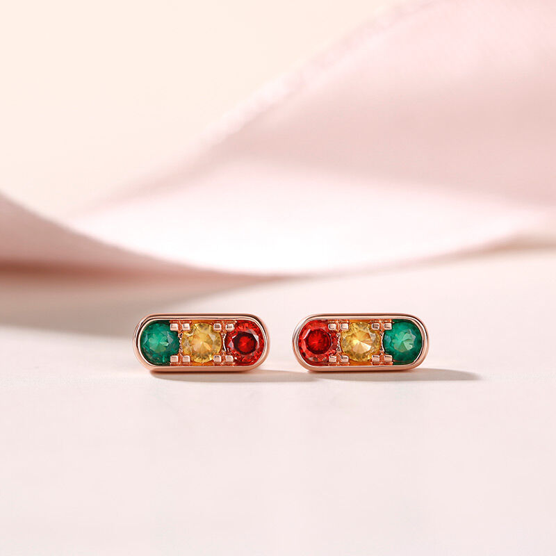 Jeulia "Traffic Light" Round Cut Sterling Silver Earrings