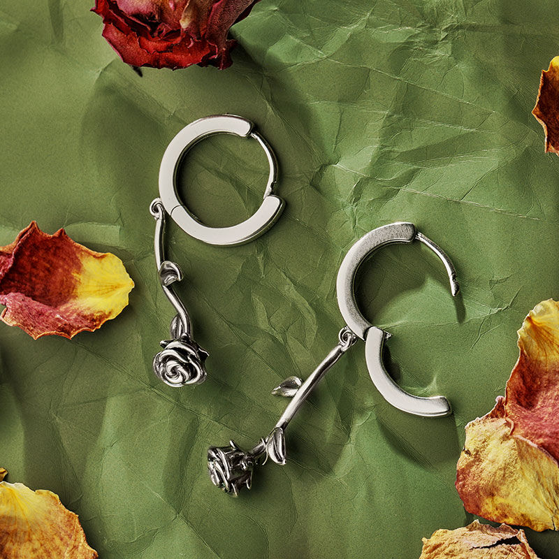 Jeulia "Dangle Rose" Flower Sterling Silver Earrings