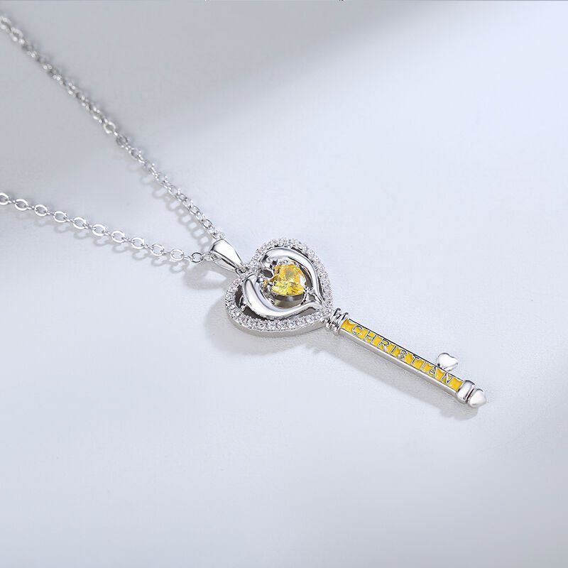 Jeulia Collar personalizado de nombre plata de ley forma de llave piedra amarilla
