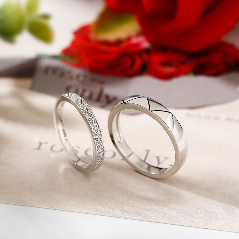 Jeulia "I Love You More Than Once" Sterling Silver Couple Rings