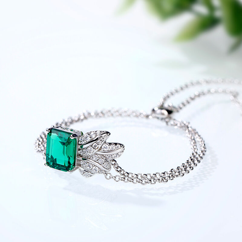 Jeulia Leaf Design Emerald Cut Sterling Silver Bracelet